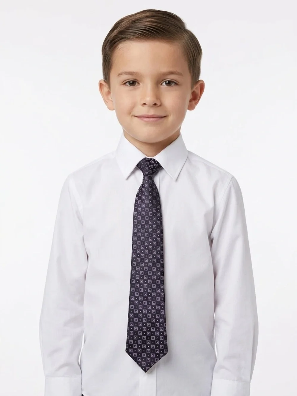 Boys Purple Geometric Square Print Clip-On Tie Pre-Tied Formal Necktie 14